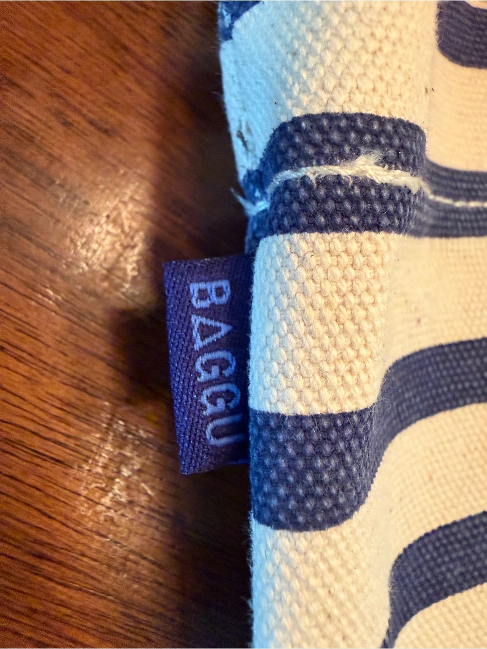 BAGGU Striped Navy & Cream Canvas Tote Bag - Picture 2 of 4